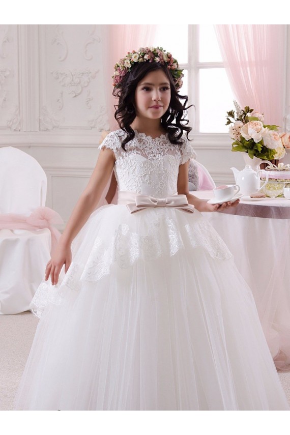 Tulle & Lace Sweetheart Sleeveless Long Flower Girl Dresses Kent