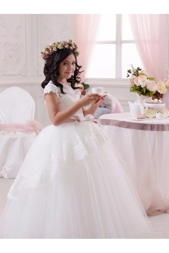 Tulle & Lace Sweetheart Sleeveless Long Flower Girl Dresses Kent