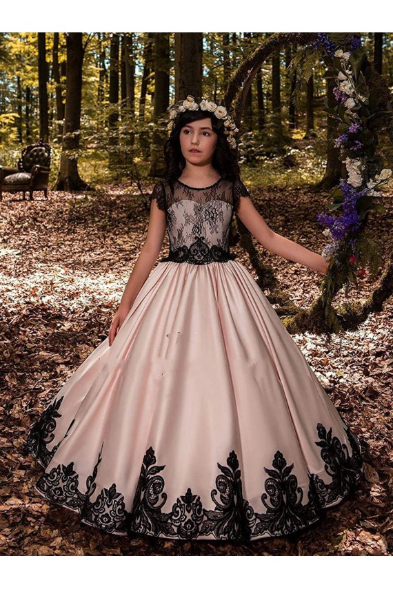 Satin & Lace Sweetheart Sleeveless Long Flower Girl Dress for Wedding Kent
