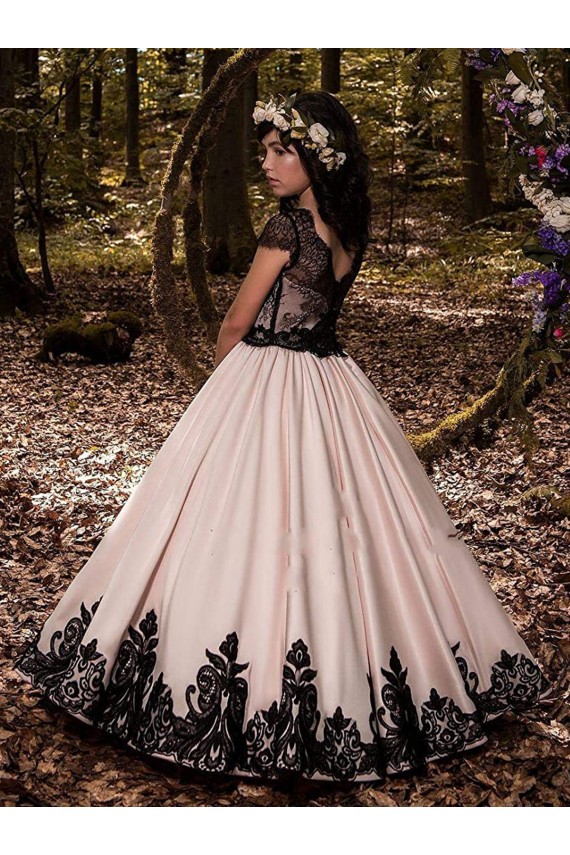 Satin & Lace Sweetheart Sleeveless Long Flower Girl Dress for Wedding Kent