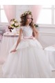 Tulle & Lace Sweetheart Sleeveless V-Back Chapel Train Flower Girl Dress for Wedding Kent