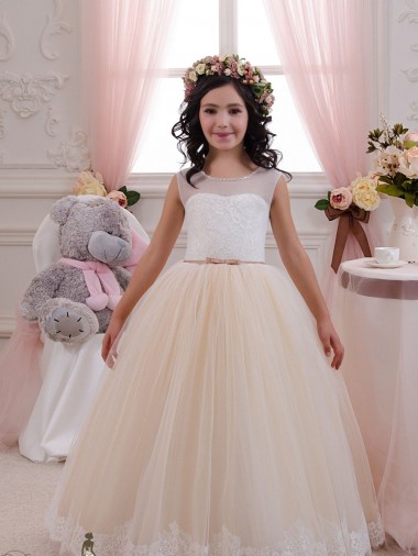 Tulle & Lace Sweetheart Sleeveless Long Flower Girl Dresses for Wedding Kent