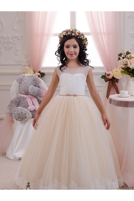 Tulle & Lace Sweetheart Sleeveless Long Flower Girl Dresses for Wedding Kent