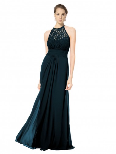 Soft Chiffon & Lace Halter Neck Sleeveless Keyhole Back Long Formal Dress / Bridesmaid Dress Kent