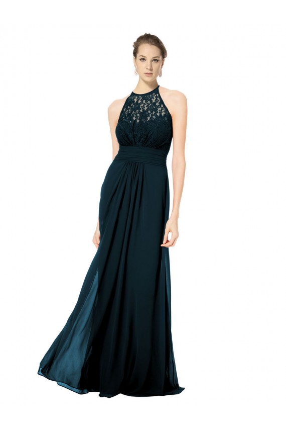 Soft Chiffon & Lace Halter Neck Sleeveless Keyhole Back Long Formal Dress / Bridesmaid Dress Kent