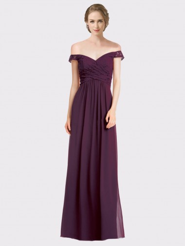 Soft Chiffon & Lace Off the Shoulder Sleeveless Low Back Long Bridesmaid Dress Kent
