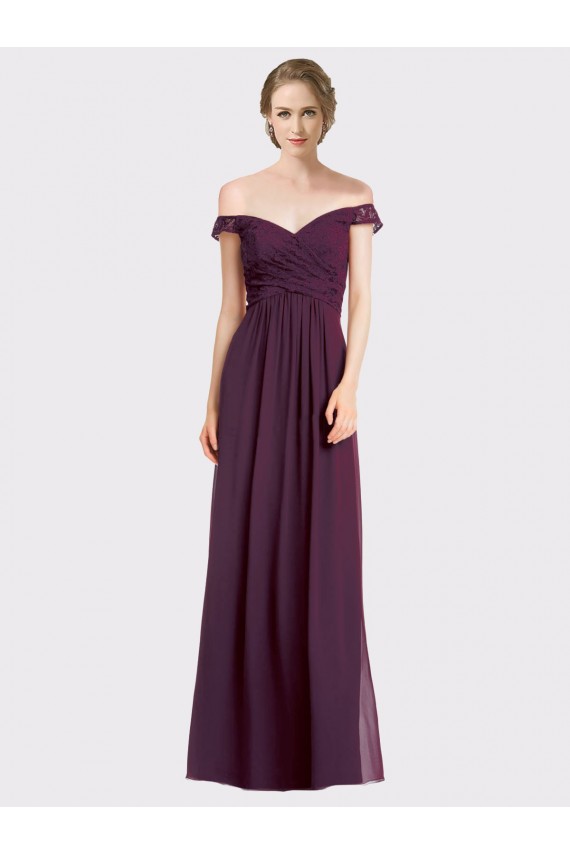 Soft Chiffon & Lace Off the Shoulder Sleeveless Low Back Long Bridesmaid Dress Kent