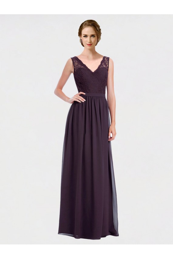 Chiffon & Lace V-Neck Sleeveless V-Back Long Bridesmaid Dress / Evening Dress Kent