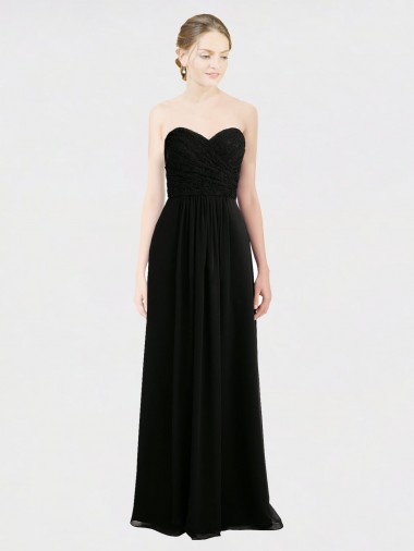 Soft Chiffon & Lace Sweetheart Sleeveless Low Back Black Long Bridesmaid Dress Kent