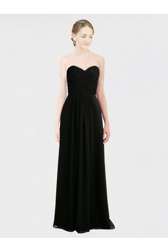 Soft Chiffon & Lace Sweetheart Sleeveless Low Back Black Long Bridesmaid Dress Kent