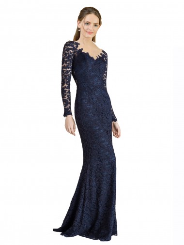 Lace Sweetheart Long Sleeves Keyhole Back Long Prom Dress / Bridesmaid Dress Kent