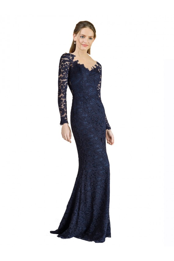 Lace Sweetheart Long Sleeves Keyhole Back Long Prom Dress / Bridesmaid Dress Kent
