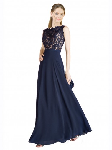 Soft Chiffon & Lace Illusion Neck Sleeveless V-Back Long Prom Dress / Bridesmaid Dress Kent