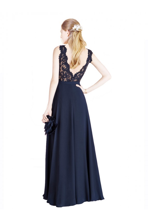 Soft Chiffon & Lace Illusion Neck Sleeveless V-Back Long Prom Dress / Bridesmaid Dress Kent
