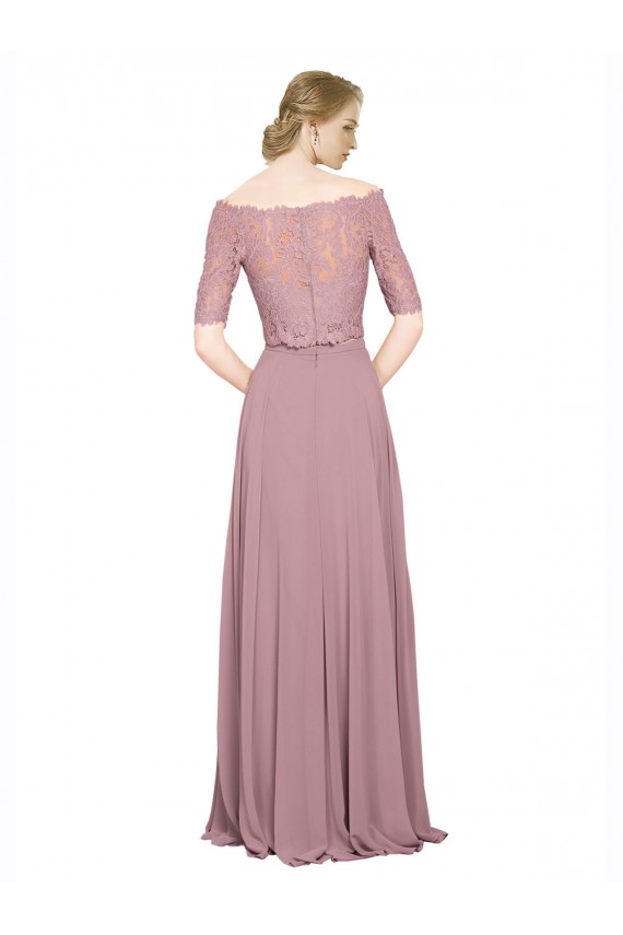 Soft Chiffon & Lace Off the Shoulder Short Sleeves Long Prom Dress / Bridesmaid Dress Kent
