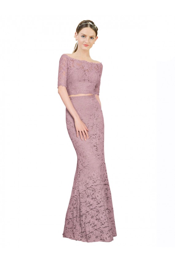 Lace Off the Shoulder Short Sleeves Long Prom Dress / Bridesmaid Dress Kent