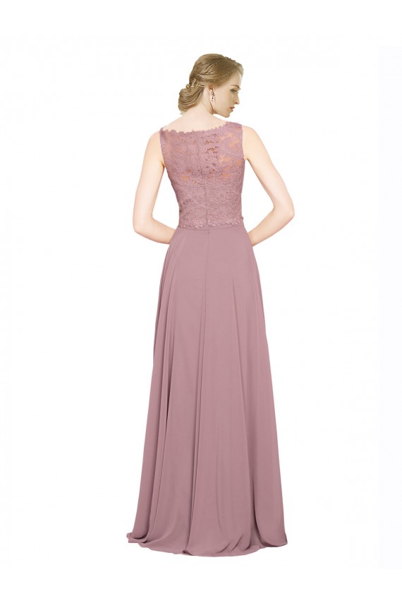 Soft Chiffon & Lace Illusion Neck Sleeveless Long Black Tie Prom Dress / Bridesmaid Dress Kent
