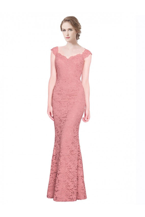 Lace Sweetheart Sleeveless Salmon Long Prom Dress / Bridesmaid Dress Kent