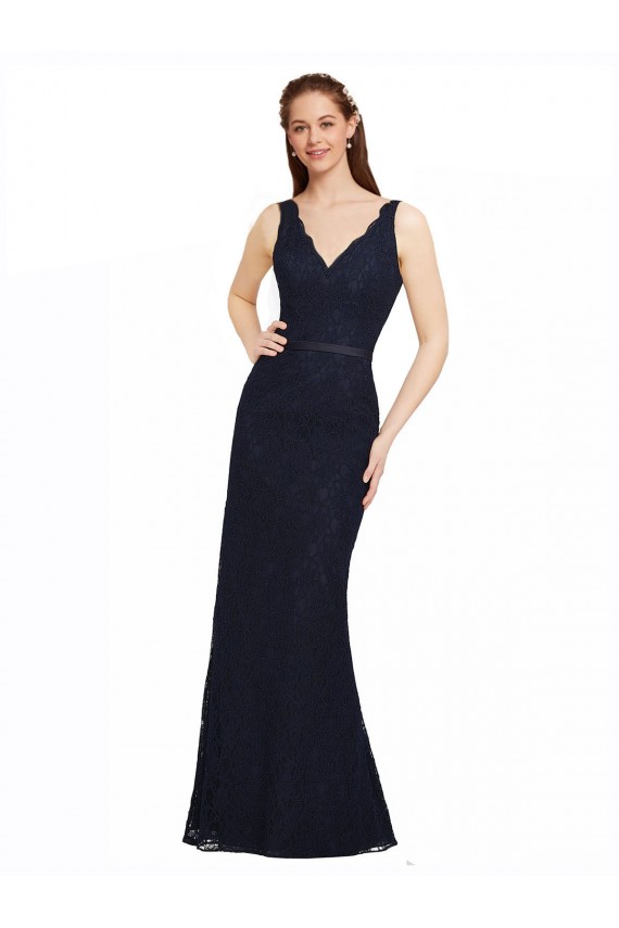 Lace V-Neck Sleeveless Open Back Long Bridesmaid Dress Kent