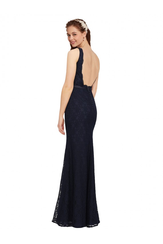 Lace V-Neck Sleeveless Open Back Long Bridesmaid Dress Kent