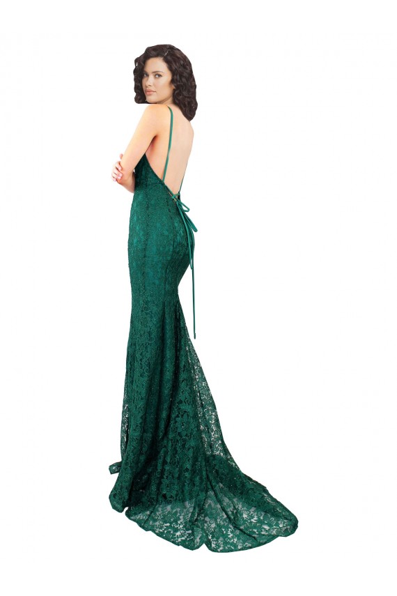 Lace V-Neck Sleeveless Open Back Long Black Tie Evening Gown / Prom Dress / Bridesmaid Dress Kent