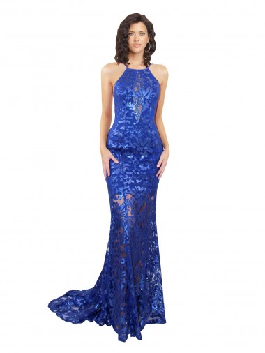 Lace High Neck Sleeveless Open Back Long Semi Formal Evening Dress / Prom Dress / Bridesmaid Dress Kent