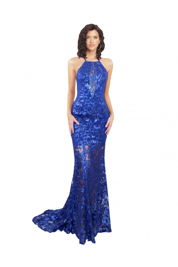 Lace High Neck Sleeveless Open Back Long Semi Formal Evening Dress / Prom Dress / Bridesmaid Dress Kent