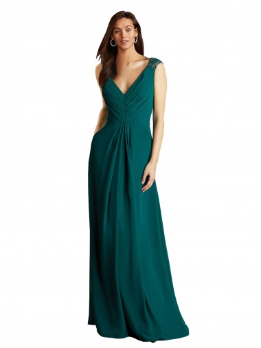 Soft Chiffon & Lace V-Neck Sleeveless Open Back Long Bridesmaid Dress Kent