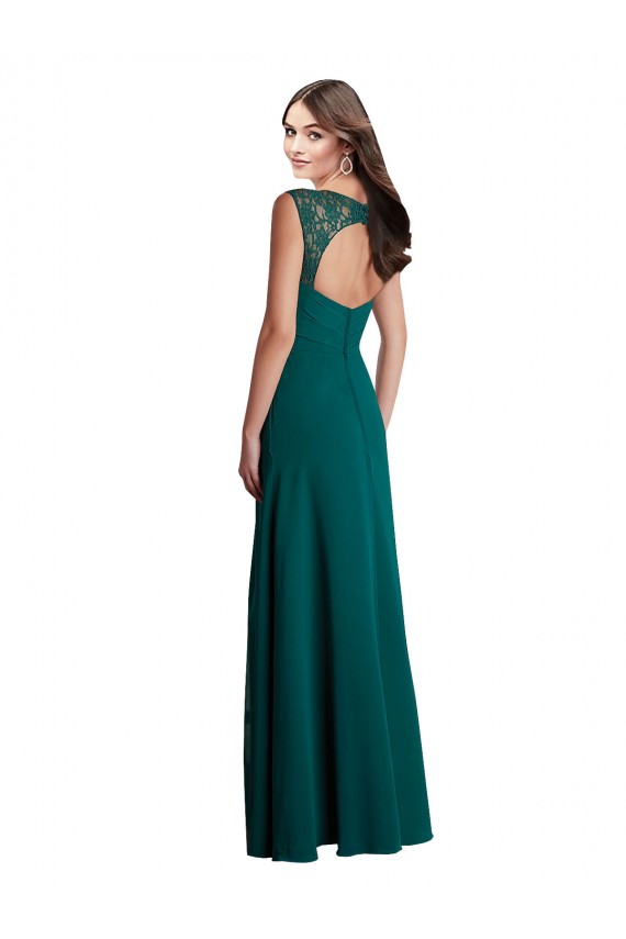Soft Chiffon & Lace V-Neck Sleeveless Open Back Long Bridesmaid Dress Kent