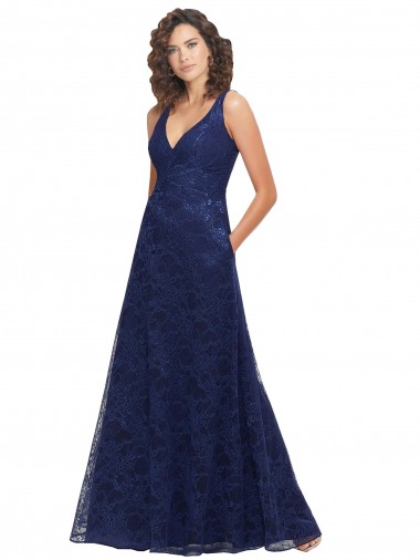 Lace V-Neck Sleeveless Low Back Long Bridesmaid Dress Kent