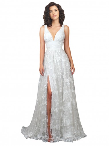 Lace V-Neck Sleeveless Low Back Chapel Train Wedding Dress Kent
