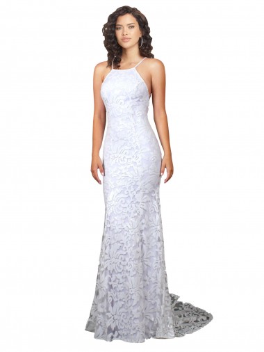 Lace High Neck Sleeveless Open Back Sweep Train Wedding Dress Kent
