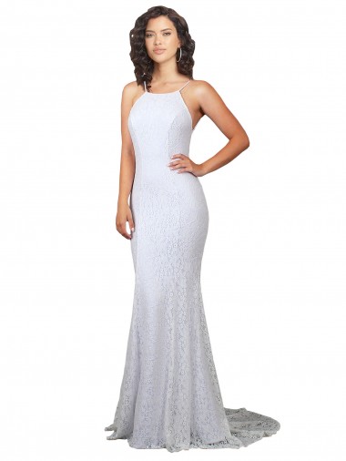 Lace High Neck Sleeveless Open Back White Sweep Train Wedding Dress Kent