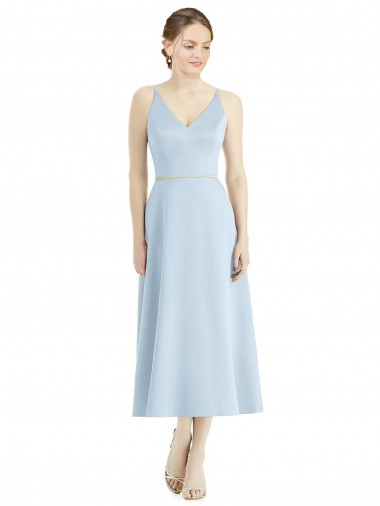 Satin V-Neck Sleeveless Tea Length Bridesmaid Dress Kent
