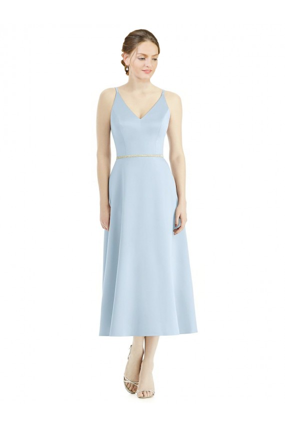Satin V-Neck Sleeveless Tea Length Bridesmaid Dress Kent