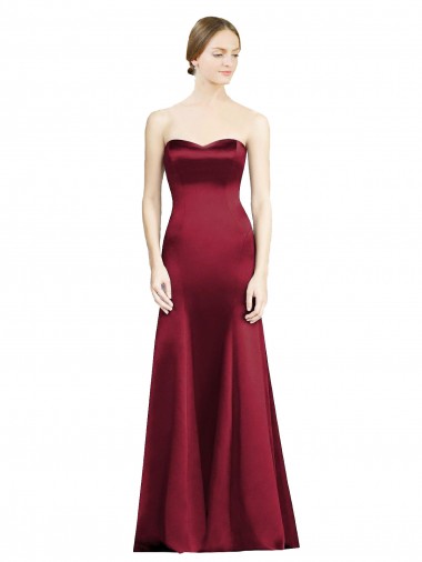 Satin Sweetheart Sleeveless Burgundy Long Bridesmaid Dress Kent