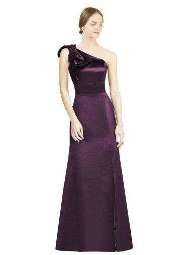 Satin One Shoulder Sleeveless Grape Long Bridesmaid Dress Kent