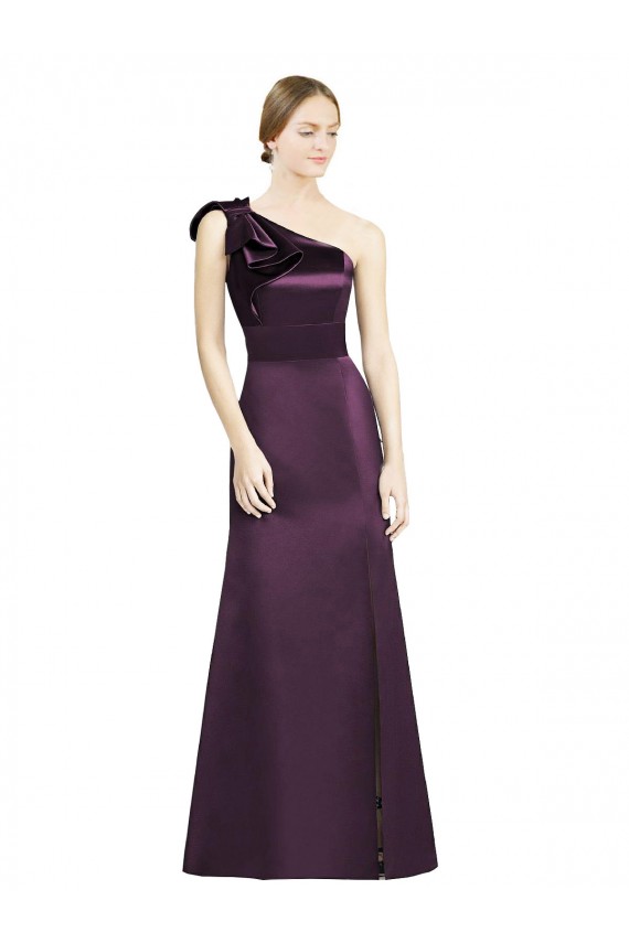 Satin One Shoulder Sleeveless Grape Long Bridesmaid Dress Kent