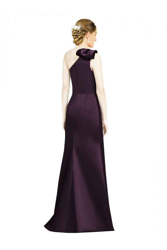 Satin One Shoulder Sleeveless Grape Long Bridesmaid Dress Kent