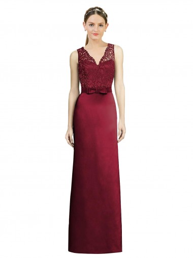 Satin & Lace V-Neck Sleeveless Long Bridesmaid Dress Kent