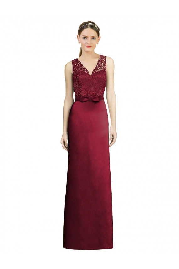 Satin & Lace V-Neck Sleeveless Long Bridesmaid Dress Kent