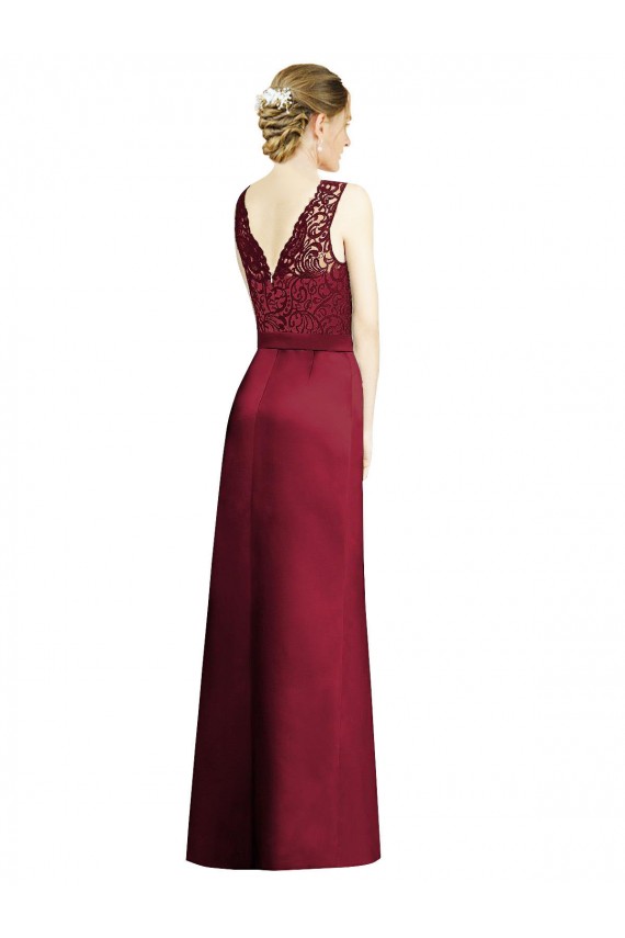 Satin & Lace V-Neck Sleeveless Long Bridesmaid Dress Kent