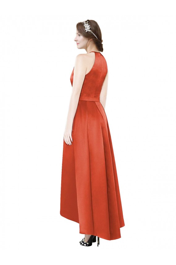 Satin Halter Neck Sleeveless High Low Bridesmaid Dress Kent