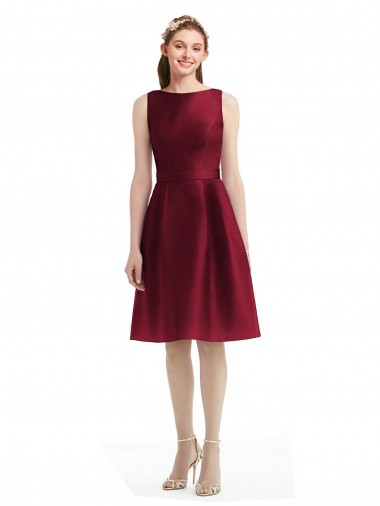 Satin Bateau Neck Sleeveless Knee Length Bridesmaid Gown Kent