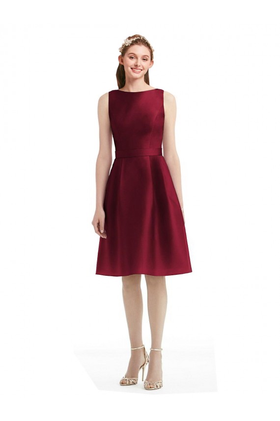 Satin Bateau Neck Sleeveless Knee Length Bridesmaid Gown Kent
