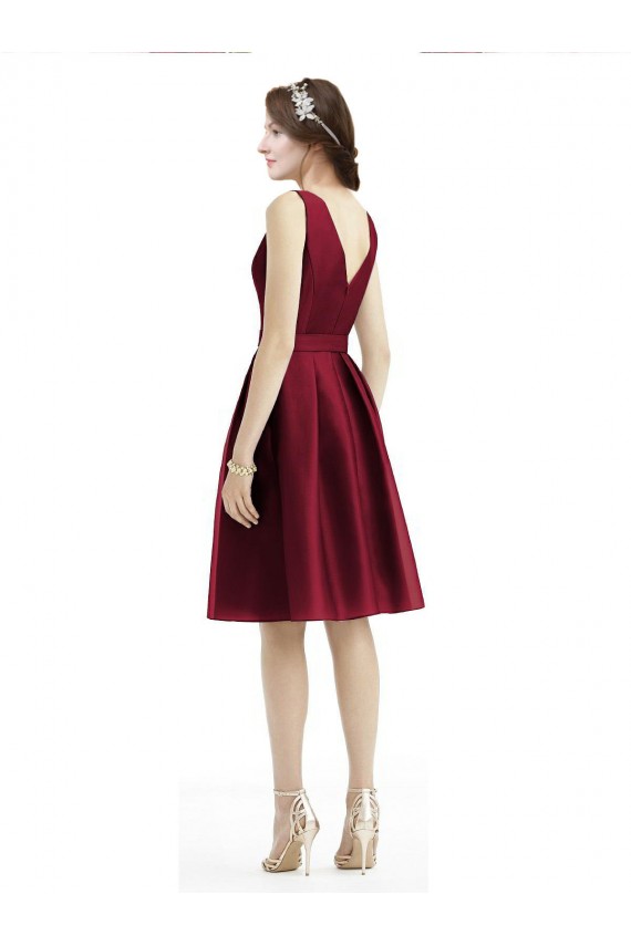 Satin Bateau Neck Sleeveless Knee Length Bridesmaid Gown Kent