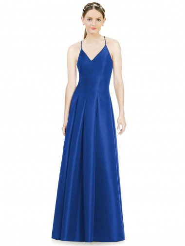 Satin Spaghetti Straps Sleeveless Open Back Long Bridesmaid Dress Kent