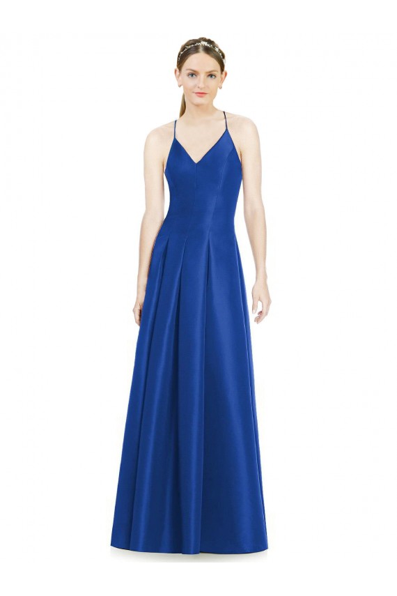 Satin Spaghetti Straps Sleeveless Open Back Long Bridesmaid Dress Kent
