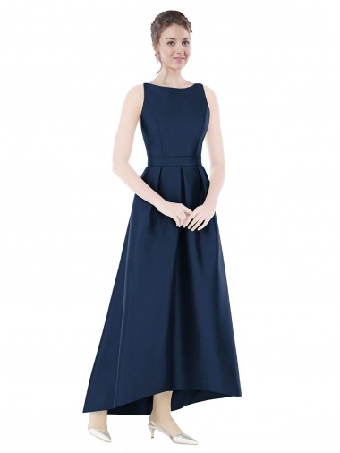 Satin Bateau Neck Sleeveless Long High Low Bridesmaid Dress Kent