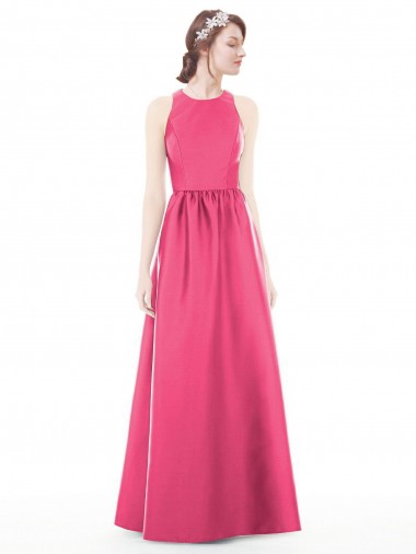 Satin Jewel Neck Sleeveless Keyhole Back Long Bridesmaid Dress Kent